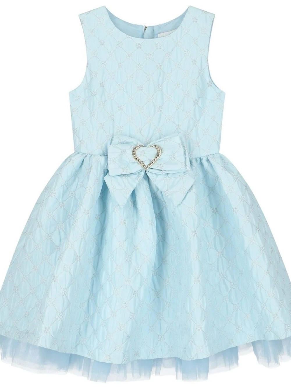 Girls Blue Jacquard Flower Dress（6-7y）